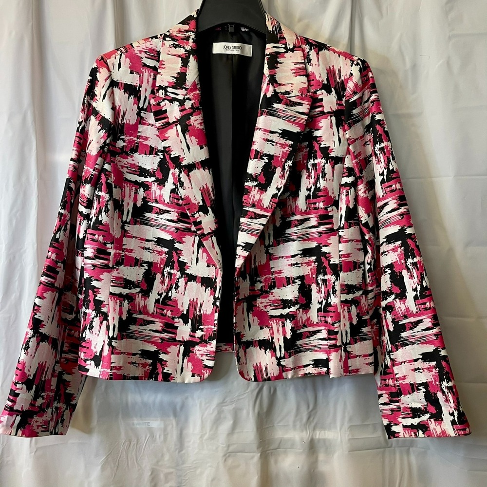 Jones Studio Seperates Women M/L Open Front Pink Suit Blazer Jacket BarbieCore